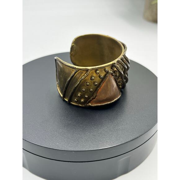 *Luciano Signed Mixed Metals Brass Copper Handmade Worked Ornate Cuff Mexico - Picture 3 of 7